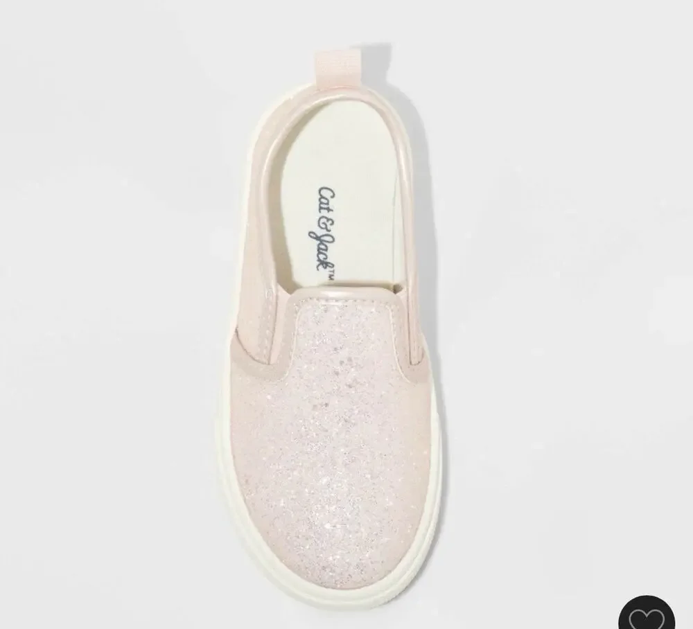 Cat & Jack Yana Toddler GirlBaby Pink Glitter Slip On Canvas Sneaker Shoe Sz 5T